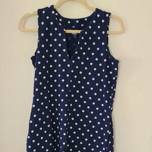 Lands' End Polka Dot Dress Size XS Navy Blue Sleeveless Cotton Pockets